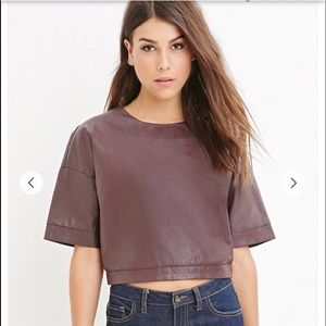 Burgundy Faux leather boxy top